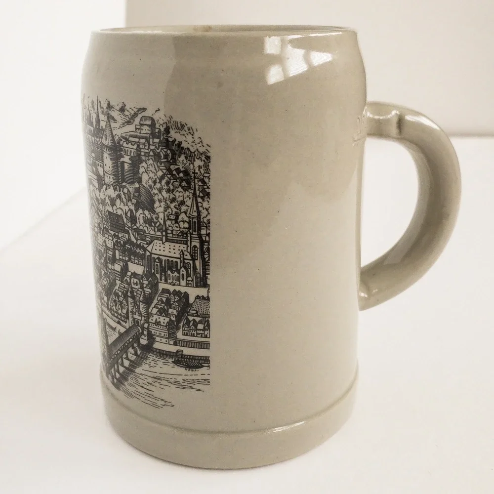 Wick-Werke Beer Stein Unisex‎ 0.5L Grey Heidelberg Cityscape Stoneware